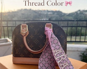 Custom Embroidered Bag Scarf, Personalized Purse Twilly, Monogram Scarf, Luxury Handbag Accessory, Coquette Ribbon, Gift for Her