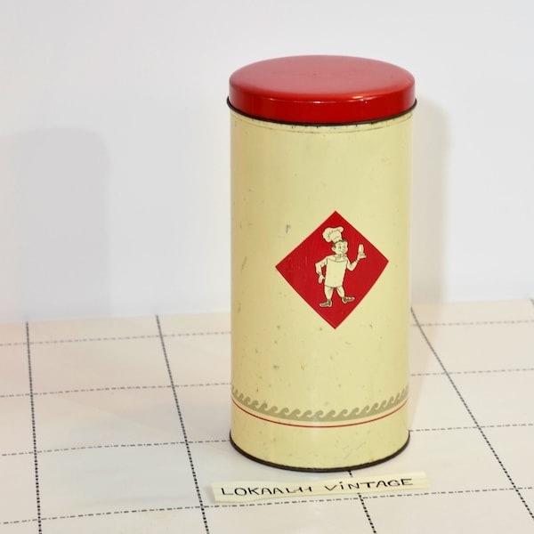 boîte d'étain rouge cylindrique vintage pour biscotte (beschuit) vieille boîte à biscuits en étain, fabricant bolletje 1960