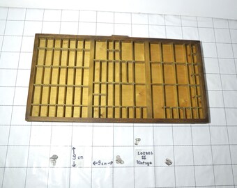 Vintage Printer's Drawer | Wooden Letterpress Tray with Brass Accents, Shadow Box Display