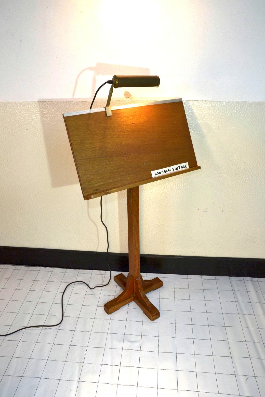 Vintage Mid Century Wooden Reading Stand With Lamp – Adjustable Height ...