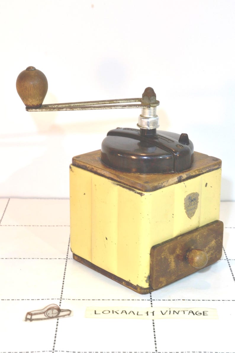Vintage Peugeot Coffee Grinder: Cream French Manual Mill, Wood & Metal image 2