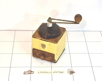 Vintage Peugeot Coffee Grinder: Cream French Manual Mill, Wood & Metal