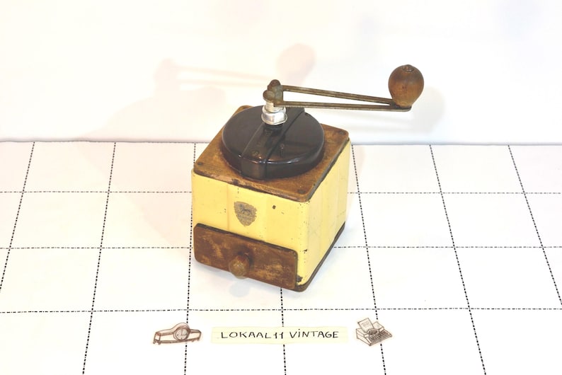 Vintage Peugeot Coffee Grinder: Cream French Manual Mill, Wood & Metal image 1
