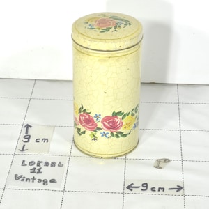 Contenitore di latta vintage Verkade, scatola di biscotti floreali, cilindro beige