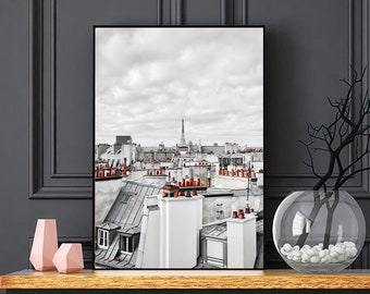 Fine Art Print Photography - Black and White and Red Eiffel Tower View Paris, France