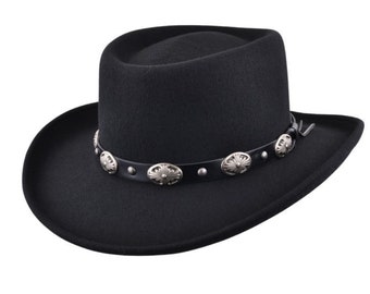 Hand Made Gambler Cowboy Hat Black Wool Felt with Buckle Trim