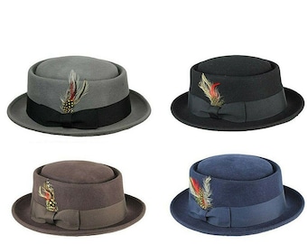 Crushable Wool Felt Pork Pie Hat Packable, take it out of a suitcase, shake and shape, and it's ready to wear.