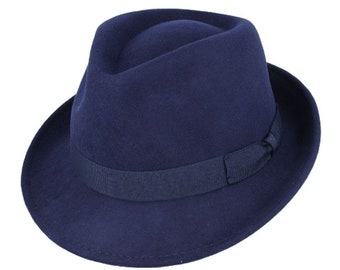 CNBEAU 10 Color Men Women 100% Wool VTG Wide Brim Felt Trilby Hat BNWT/New Gangster Fedora Hat Church Hat 