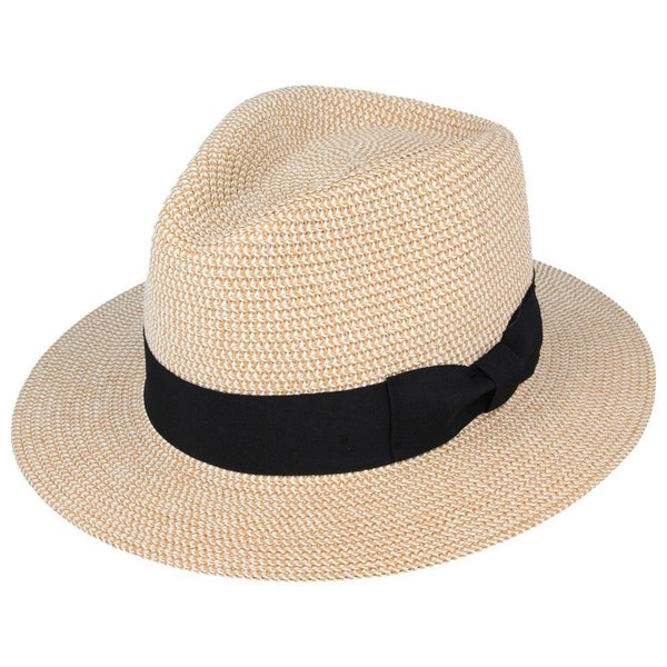 Summer Straw Fedora Beach Sun Hat 100% Paper Straw Crushable Packable with Sweatband