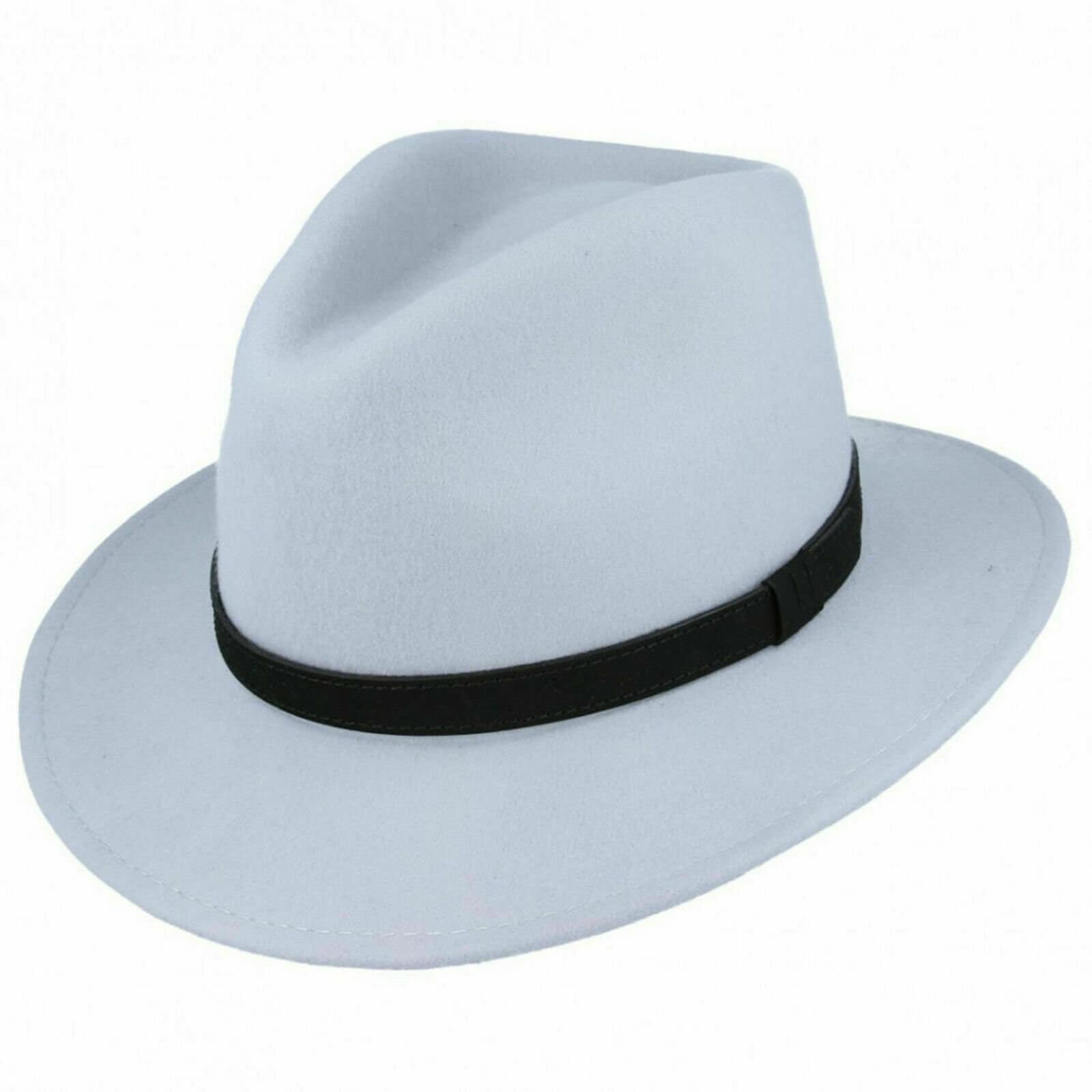 Wool Felt Fedora Hat With Leather Band Trilby Hat Wide Brim Crushable