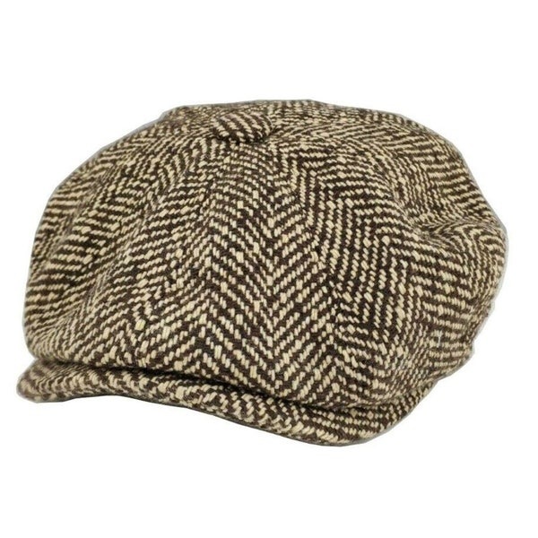 Vintage Flat Cap Herringbone Hat Newsboy Cap Unisex tweed cap