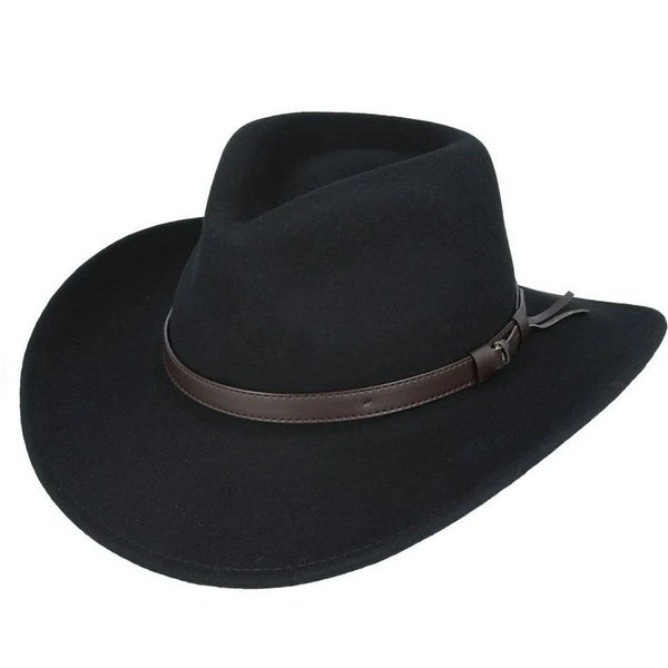 Chapeau de cowboy fait main 100 % laine de qualité supérieure Chapeau style Stetson Chapeau western avec bande de cuir Grand bord large