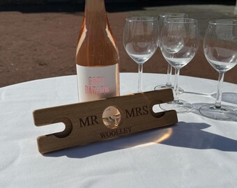 Oak Personalised Engraved Wooden Wine Caddy Butler Holder Gift Wedding Anniversary