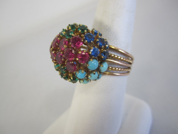 Vintage 14K Bouquet Cluster Gemstone Ring - image 2