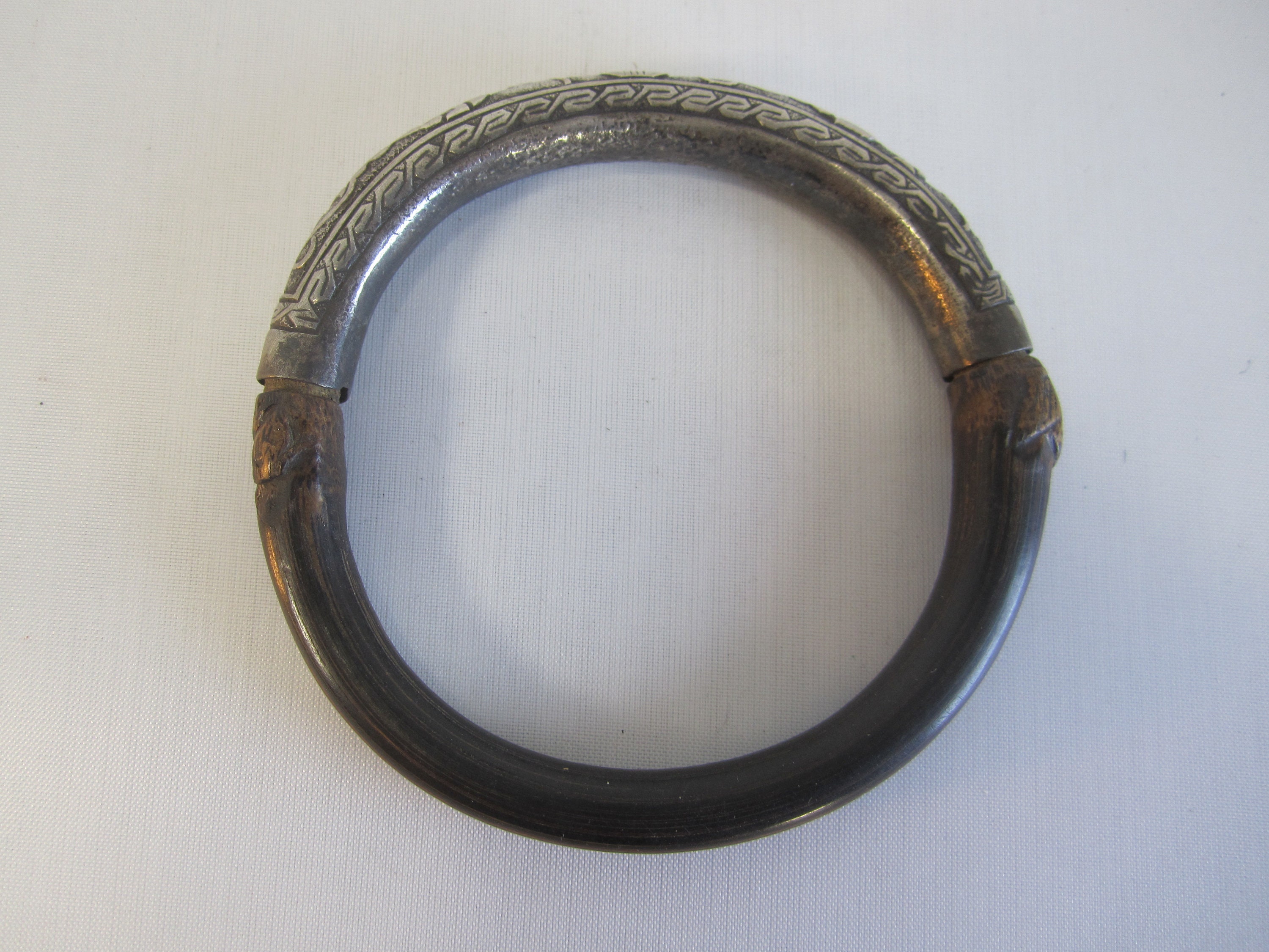 Fine Vintage Chinese Repousse Silver and Bamboo Bangle