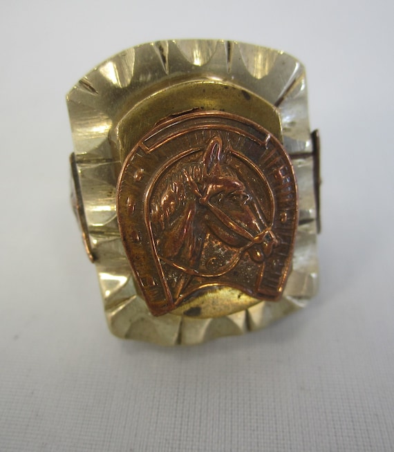 Vintage Mexican Biker Lucky Horseshoe Horse Head Ring Size 12 1/4
