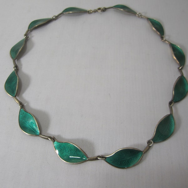 David Andersen Sterling Silver and Green Guilloche Enamel Necklace Norway