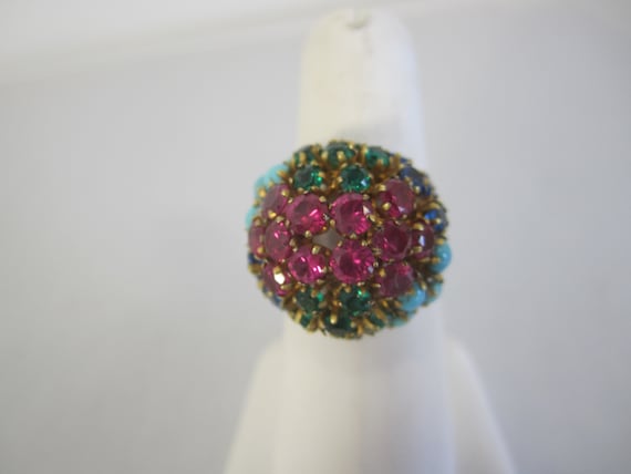 Vintage 14K Bouquet Cluster Gemstone Ring - image 1