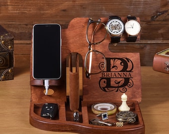 Nachttisch veranstalter Brillenhalter Ladestation Holz telefonständer aufladen Holz Organizer Schreibtisch Organizer Docking Station Jubiläum