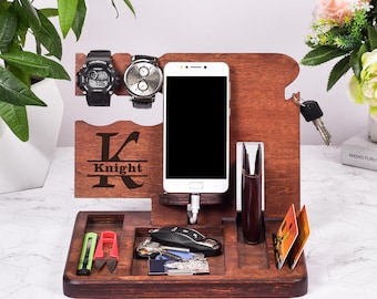 Cell Phone Dock Charging Station Personalized Valet Mens gift for men gift ideas for men boyfriend gifts Night Stand Organize Men&#39;s Gifts