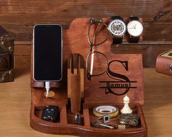 Personalisierte Holz Dockingstation: Schreibtisch Organizer, Telefonständer