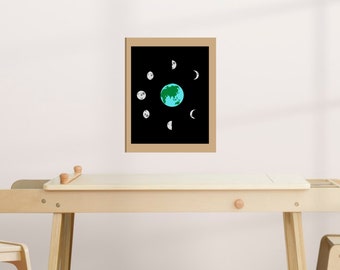 Cartel de las fases de la luna, impresión educativa, arte de pared imprimible, aula Montessori, decoración de la escuela en el hogar, decoración del aula, DESCARGA DIGITAL