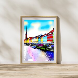 Copenhagen Watercolor Painting, Printable Wall Art, Travel Poster, Copenhagen, Denmark Poster, DIGITAL DOWNLAOD