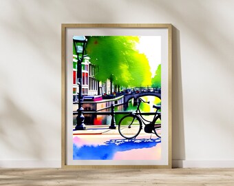 Watercolor Amsterdam, Netherlands Painting, Printable Wall Art, Home Decor, Amsterdam Painting, DIGITAL DOWNLOAD