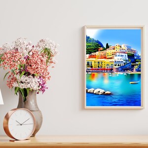 Aquarell Amalfiküste Gemälde, druckbare Wandkunst, Wohnkultur, Amalfi, Italien Gemälde, DIGITAL DOWNLOAD