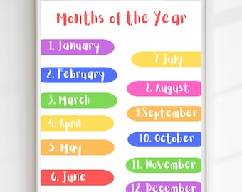 Months of the Year Poster, Educational Print, Printable, Montessori, Homeschool Poster, Classroom Poster, DIGITAL DOWNLOAD