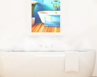 Pintura de baño victoriano, arte de pared imprimible, decoración del hogar, pintura de baño victoriano DESCARGA DIGITAL