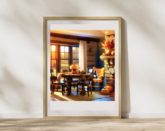 Póster de decoración de otoño, póster de la sala de otoño, arte de pared imprimible, pintura de la sala de desayunos, pintura de chimenea, póster de configuración de otoño, DESCARGA DIGITAL