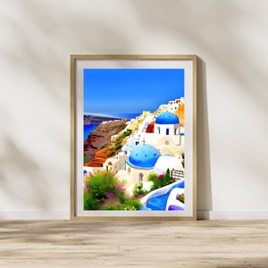 Santorini, Greece watercolor painting, wall art, printable painting, Oia, Greece watercolor painting, DIGITAL DOWNLOAD