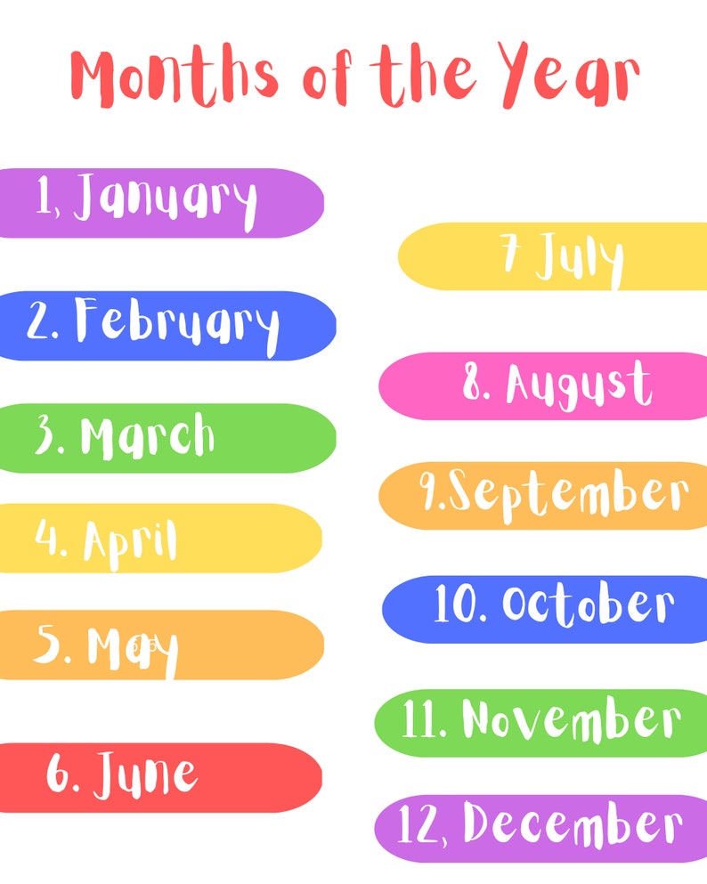 Months of the Year Poster Educational Print Printable Montessori Months of the Year Poster Educational Print Printable Montessori