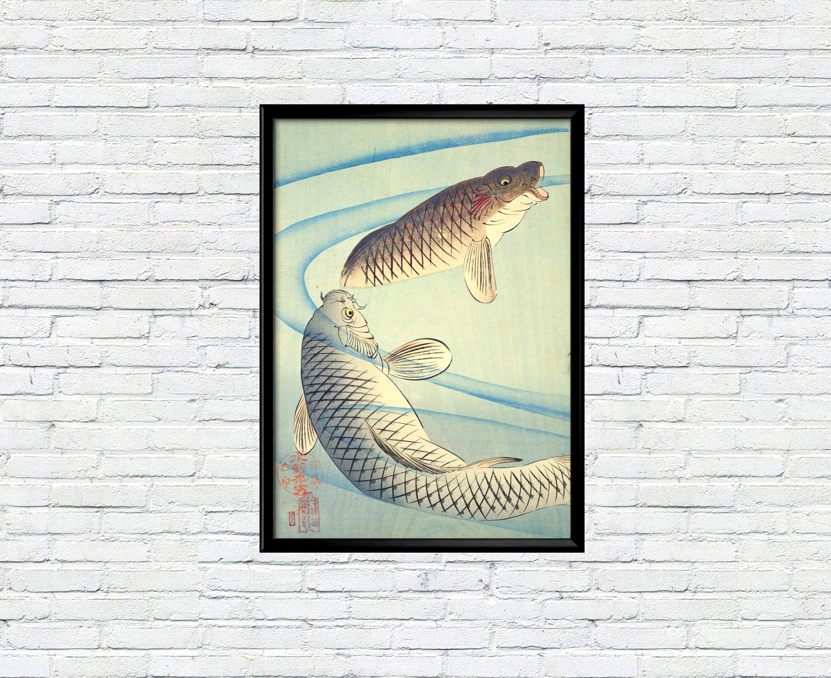Fish Triptych Vintage Japanese Koi Fish Prints Set Of 3 Etsy