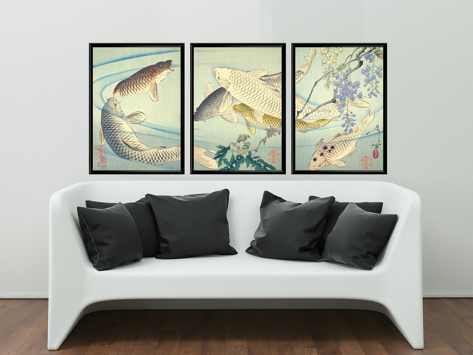 Fish Triptych Vintage Japanese Koi Fish Prints Set Of 3 Etsy