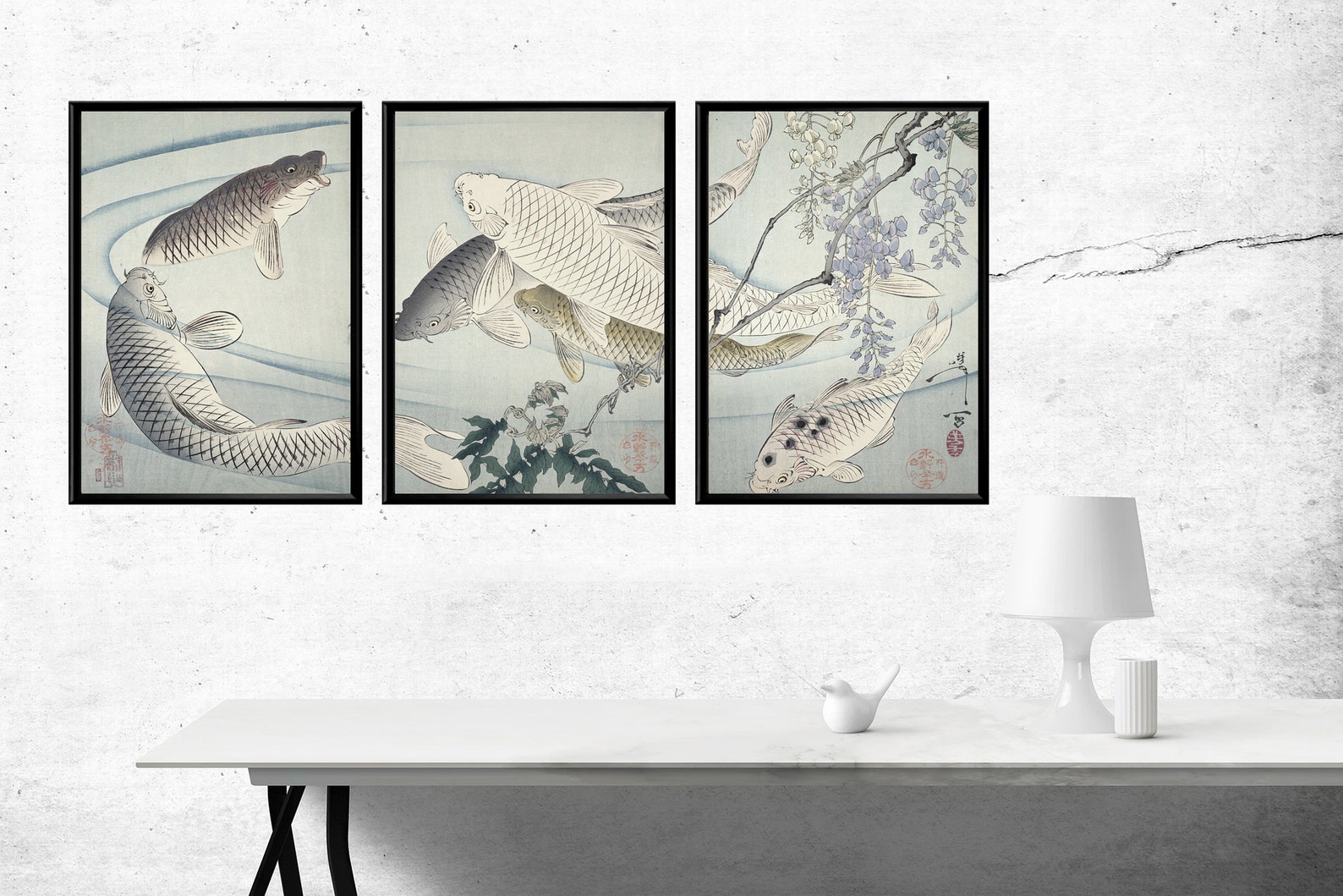 Koi Fish Triptych Vintage Japanese Koi Fish Prints Set of 3 Etsy