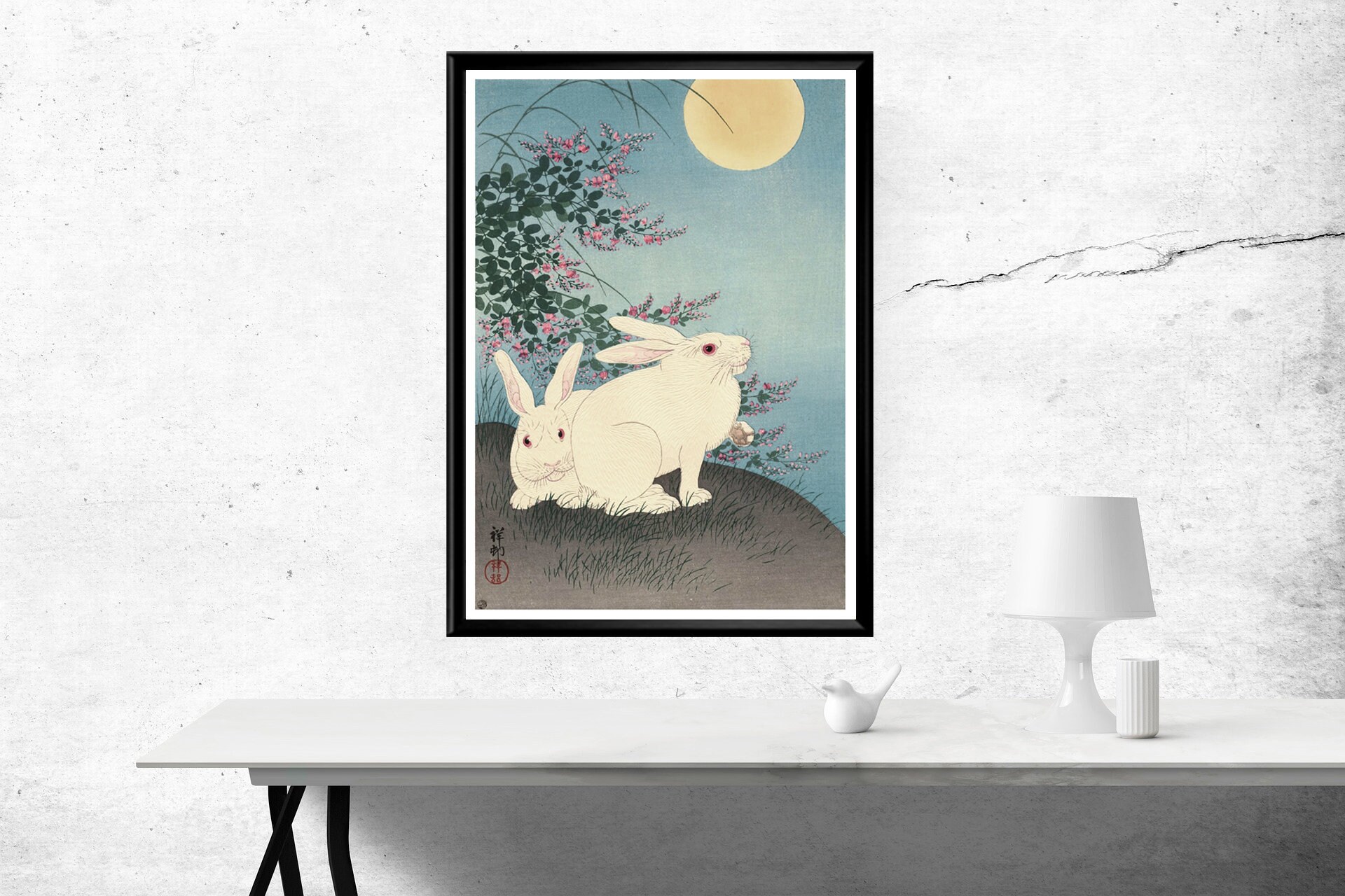 Rabbits Poster Vintage Rabbits And The Moon Print Vintage Etsy