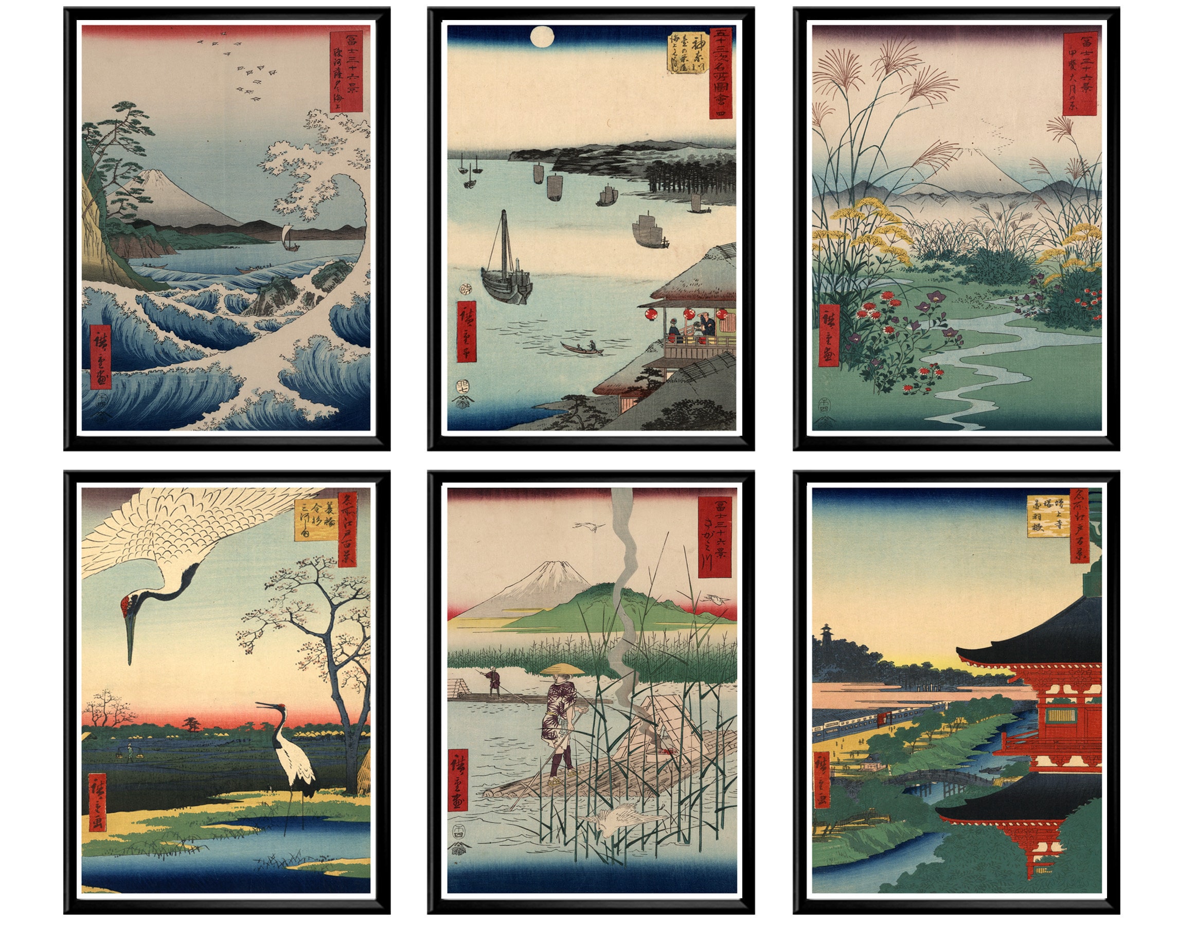 Japanese Art Prints Set Vintage Japanese Wall Posters Japan Etsy