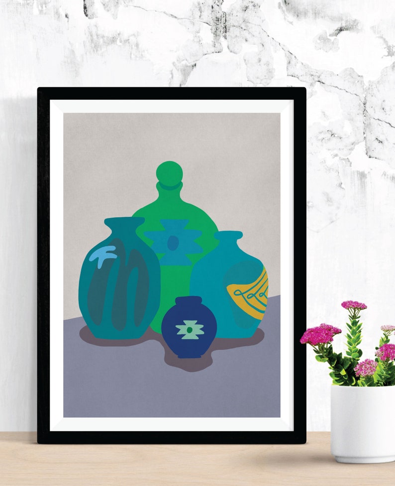 Printable Boho Wall Art Blue Ceramics Western Art Etsy