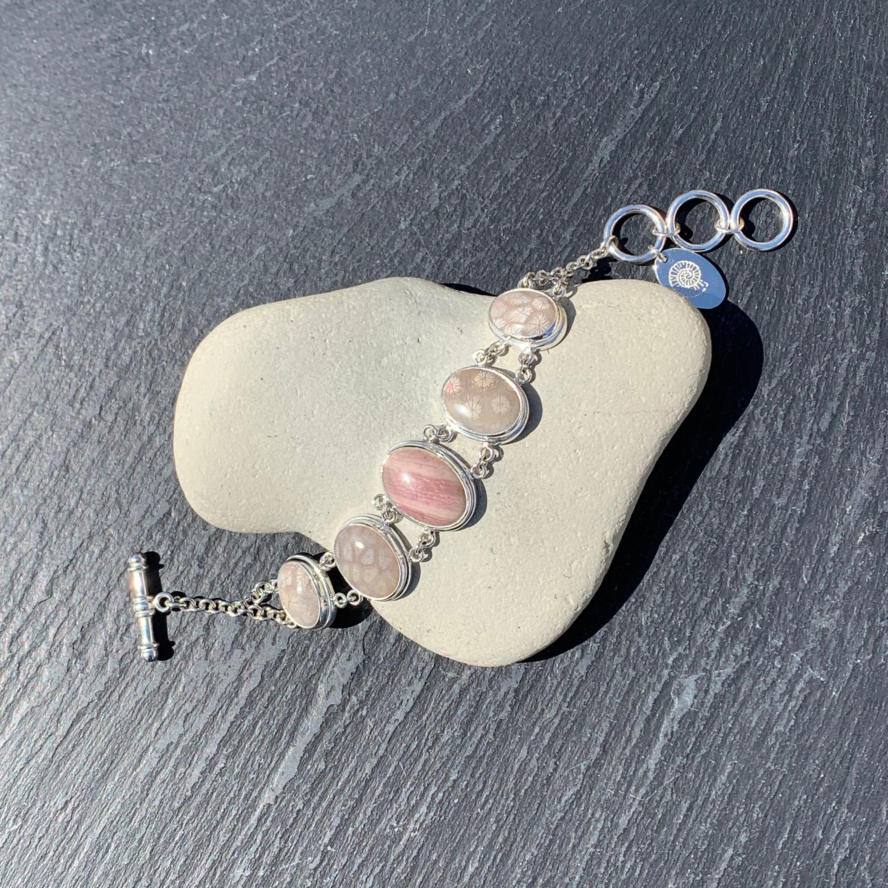 Beetroot Stone and Tisbury Coral Bracelet, Handmade 925 Sterling Silver ...