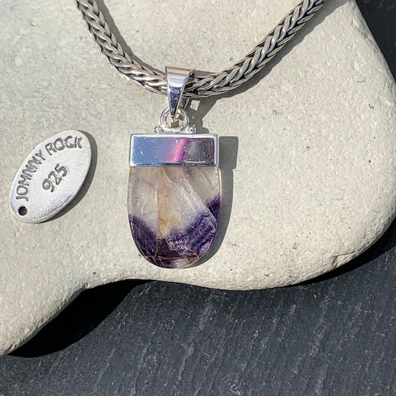 Blue John Tongue Pendant, Handmade 925 Sterling Silver, Classic UK Gemstone, English Fluorite Jewellery