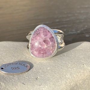 Anillo de lepidolita súper brillante, anillo de mica de litio, hecho a mano en plata de ley 925, joyería de lepidolita, ¡regalo de lepidolita!