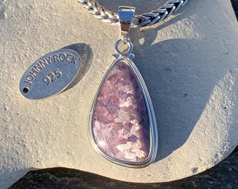 Super Sparkly Lepidolith Tröpfchen Anhänger, handgefertigt in 925 Sterling Silber, Lepidolith Schmuck
