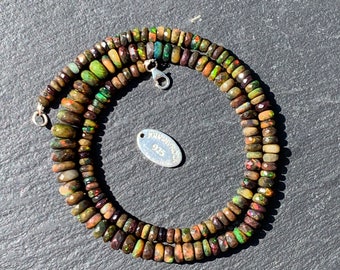 Black Welo Opal Bead Necklace with 925 Silver clasp, Joy filled Gemstone Necklace!