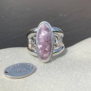 Anillo de lepidolita súper brillante, anillo de mica de litio, hecho a mano en plata de ley 925, joyería de lepidolita, ¡regalo de lepidolita!
