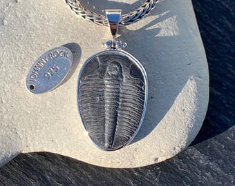 Large Elrathia Kingii Trilobite Fossil Pendant, Handmade in 925 Sterling Silver, Trilobite Jewellery