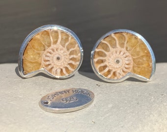 Madagascan Ammonite Fossil Cuff Links, Handmade in 925 Sterling Silver, Ammonite Cufflinks