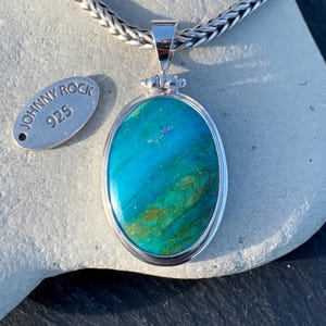 Peruvian Blue Opal Pendant, Handmade in 925 Sterling Silver, Rare Andean Opal Jewellery