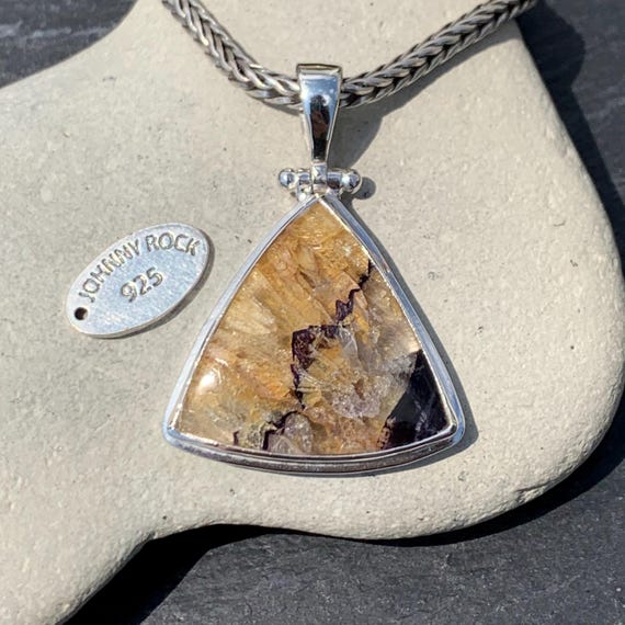 Blue John Pendant, UK Fluorite Pendant, Handmade in 925 Sterling